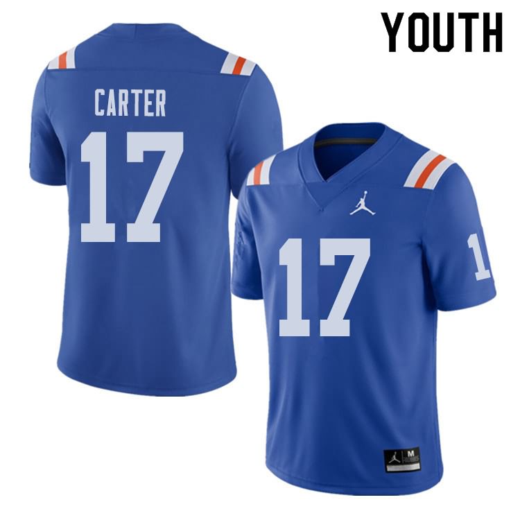 Youth NCAA Florida Gators Zachary Carter #17 Stitched Authentic Alternate Jordan Brand Royal Throwback College Football Jersey UWG4665BS